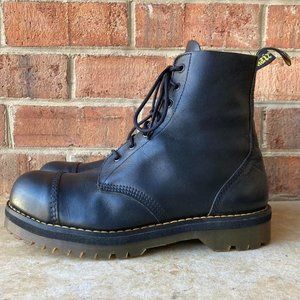 vintage dr. martens MIE 7 eye crazy bomb steel toe platform boots